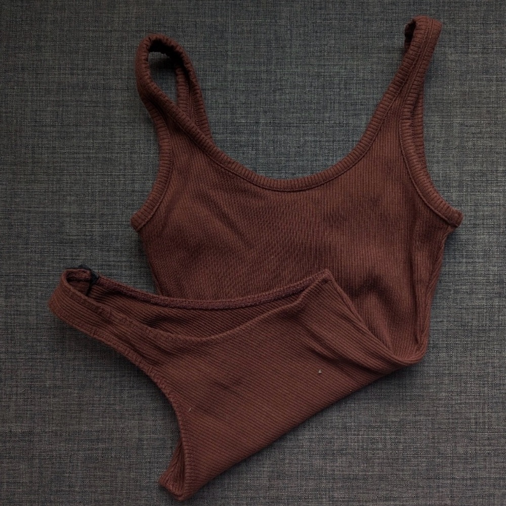 Windsor Chocolate Ribbed Bodysuit Scoop Neck